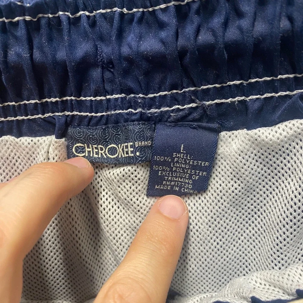 Cherokee Mens Large Navy Blue Hibiscus Floral Swim Trunks Board Shorts Cargo